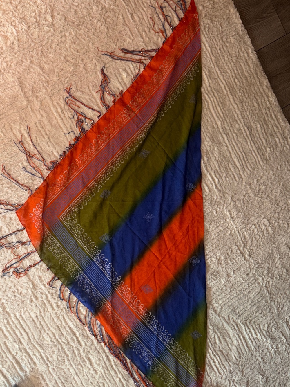 Lemon Multicolor Diagonal Stripe Triangle Scarf - Orange, Blue & Green